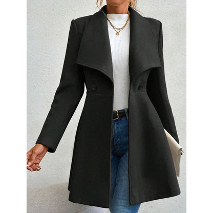 Manteau d'hiver long uni élégant pour femme avec fermeture boutonnée