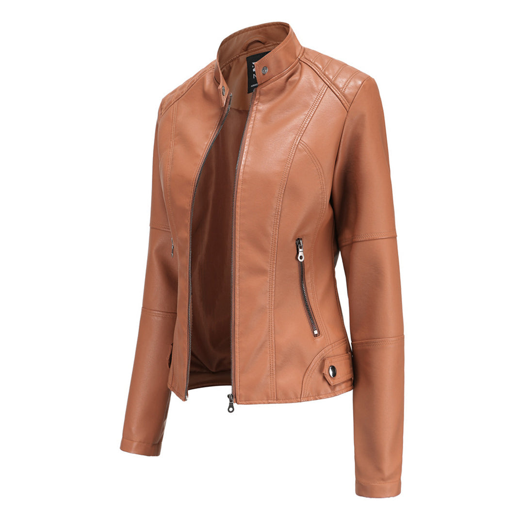 Leder Bikerjacke Mit Reißverschluss & Nieten - IdealeKleiden