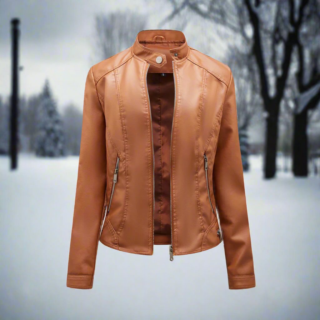 Blouson en cuir style motard fermeture éclair col montant coupe slim