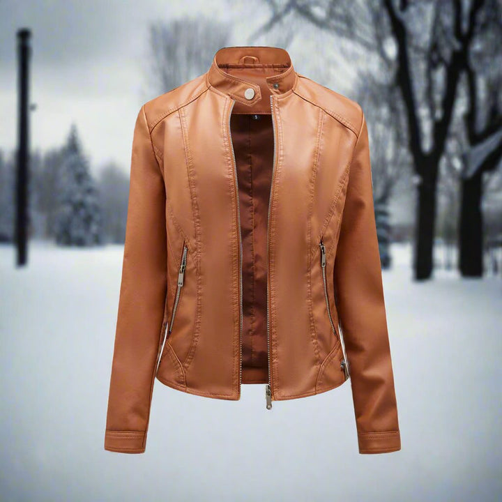 Blouson en cuir style motard fermeture éclair col montant coupe slim
