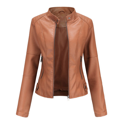 Blouson en cuir style motard col montant