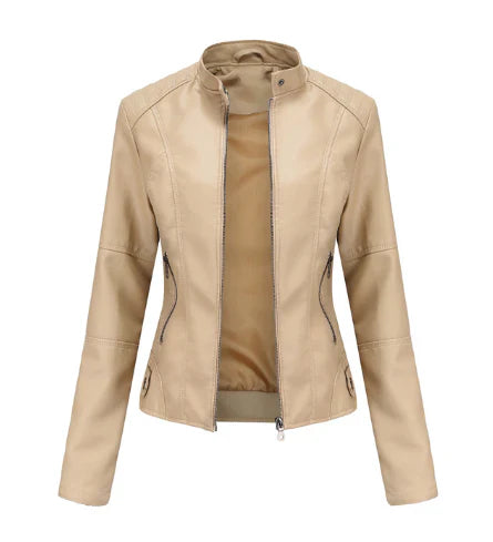 Blouson en cuir femme style Mao