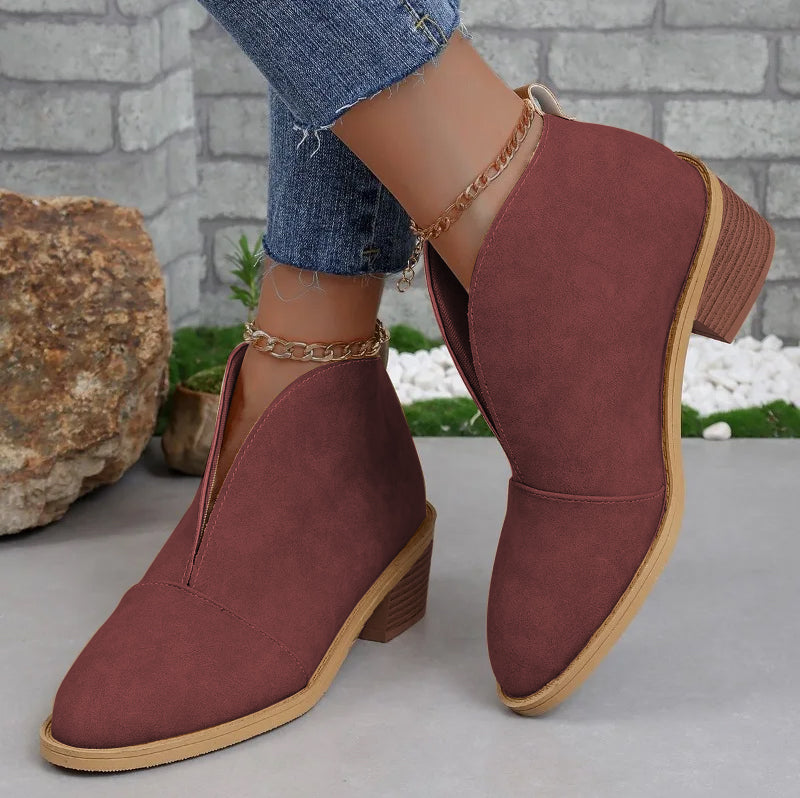 Bottines femme mode talon bloc découpe latérale