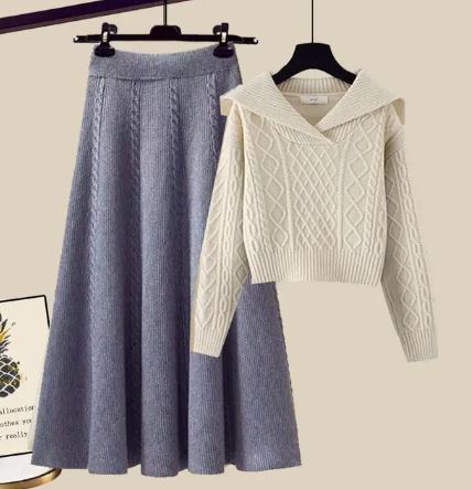 Zweiteiliger Satz: Strickpullover und Minirock - IdealeKleiden