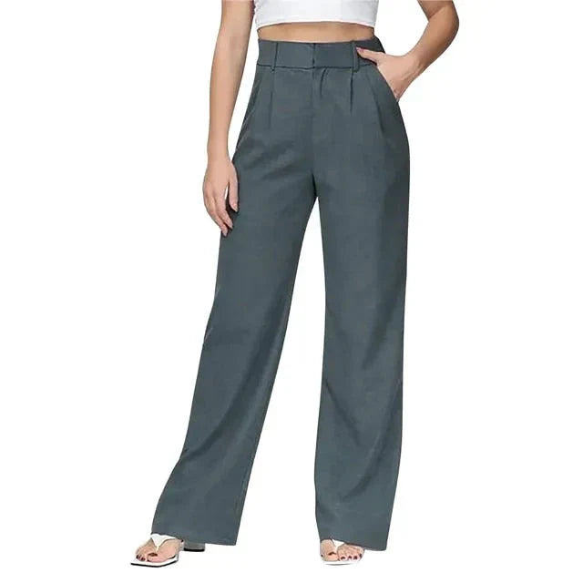 Pantalon taille haute, jambe large pour femme
