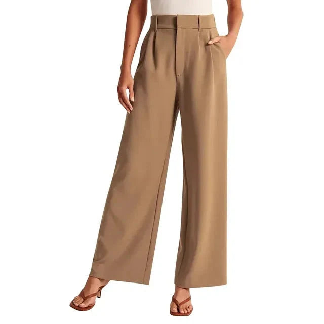 Pantalon taille haute, jambe large pour femme