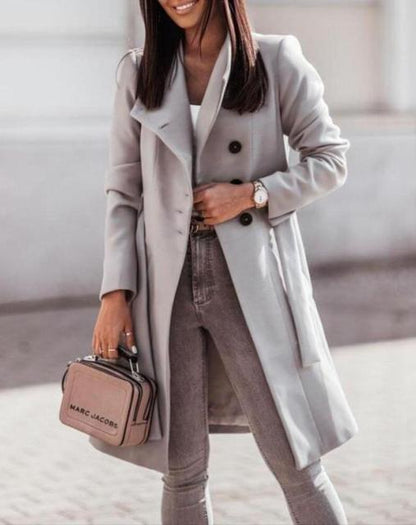 Manteau long pour femme en laine mélangée coupe slim avec ceinture
