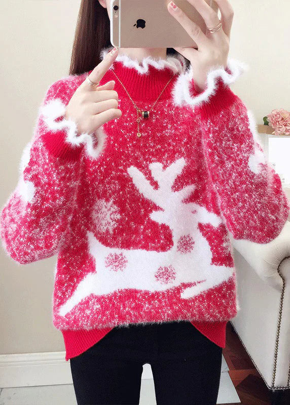 Lässiger Pullover Frauen Rüschen Nerzhaar-Design - IdealeKleiden