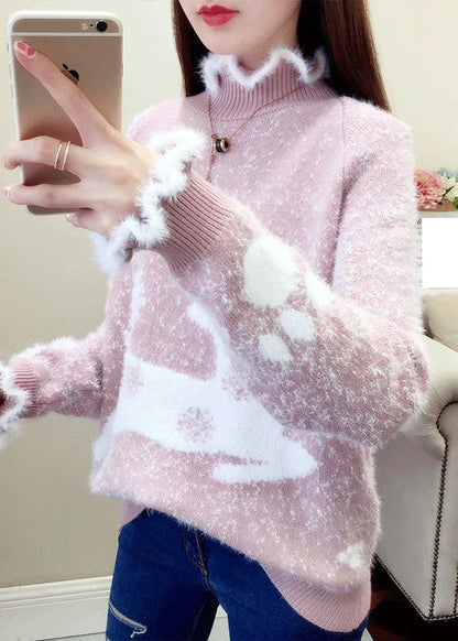 Pull décontracté femme, design volants en poil de vison