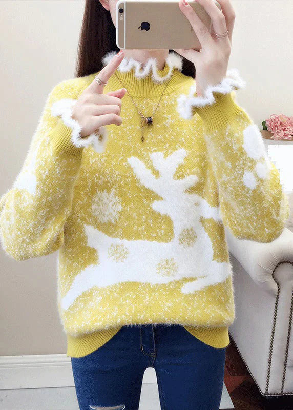 Pull décontracté femme, design volants en poil de vison
