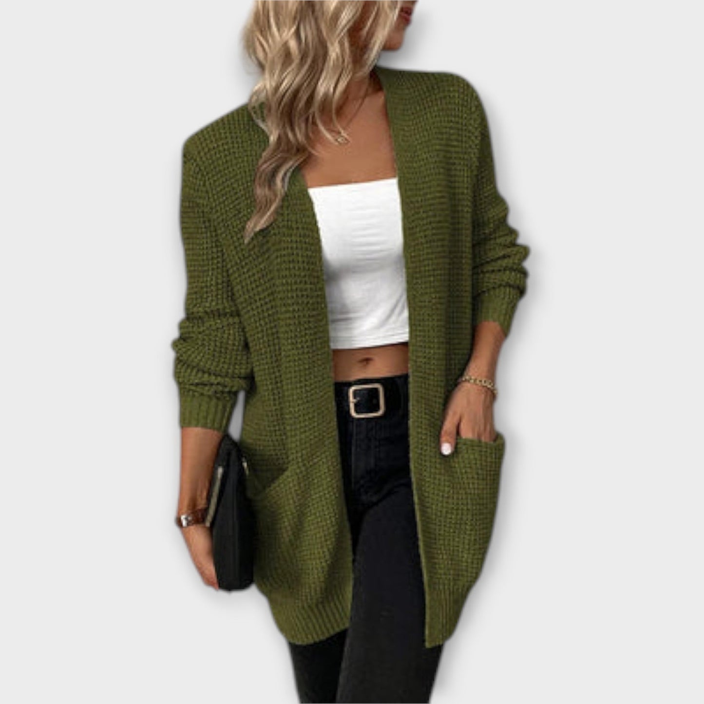 Cardigan long pour femme à manches longues avec poches confortable