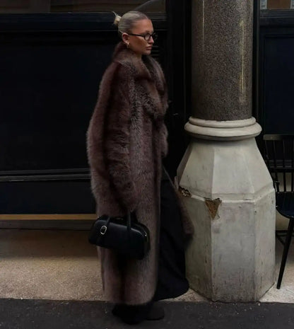 Veste longue en fausse fourrure chaude pour femme