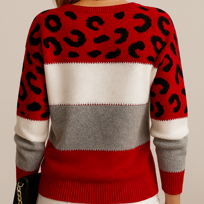 Pull tricoté doux à motif léopard pour femme