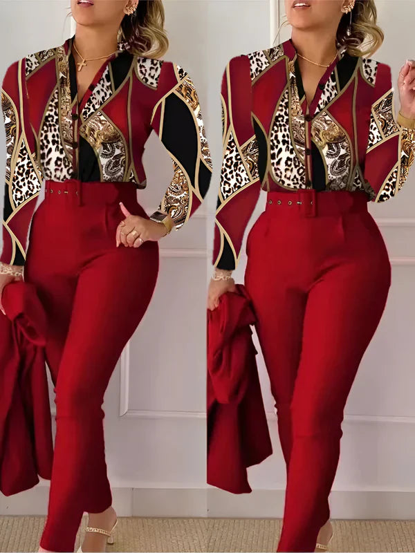 Haut de femme col en V avec pantalon taille haute