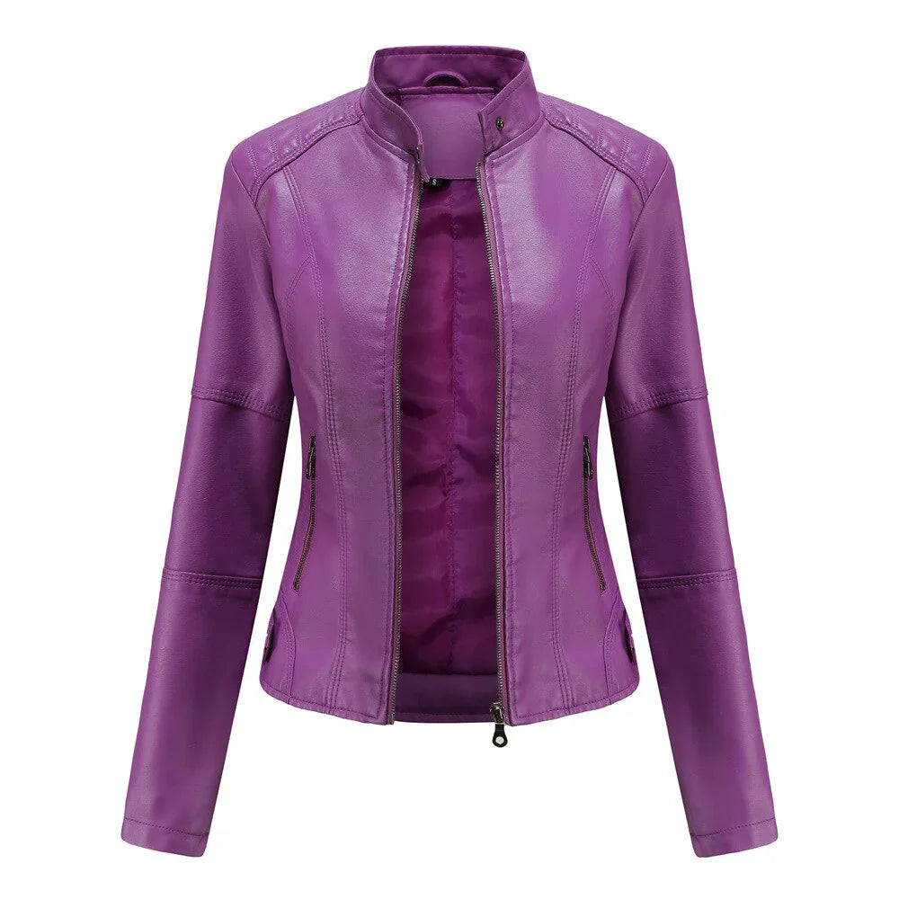 Blouson en cuir femme style Mao