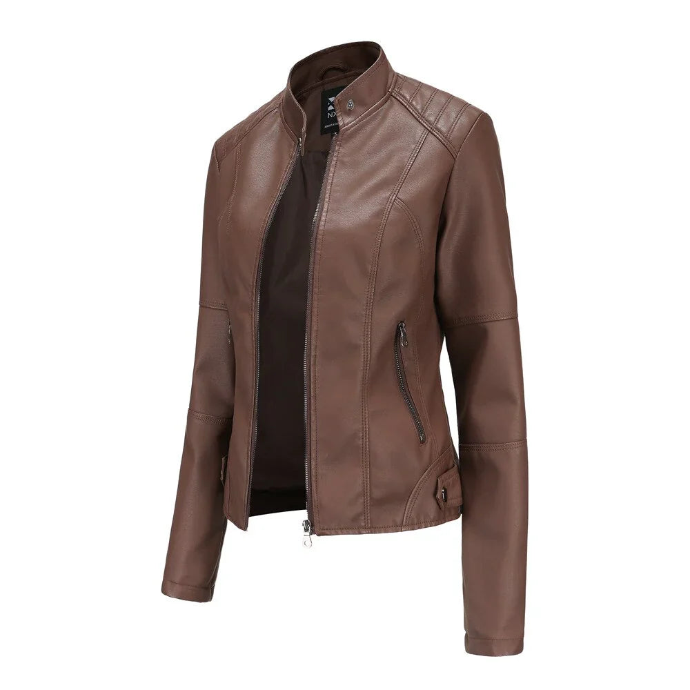Blouson en cuir femme style Mao