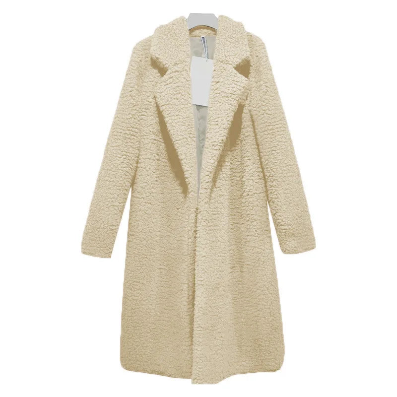 Manteau d'hiver en peluche à capuche long pour femme