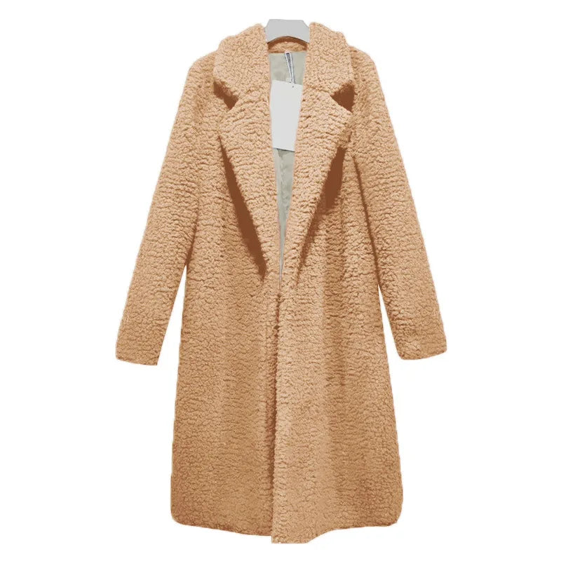 Manteau d'hiver en peluche à capuche long pour femme