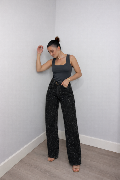 Pantalon Femme Taille Haute Effet Pailleté