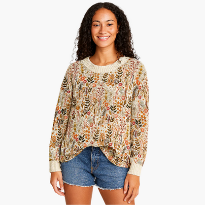 Pull vintage à motifs floraux pour femme