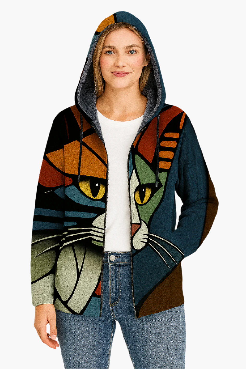 Veste à capuche stylée motif chat
