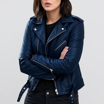Blouson motard femme en cuir ajusté
