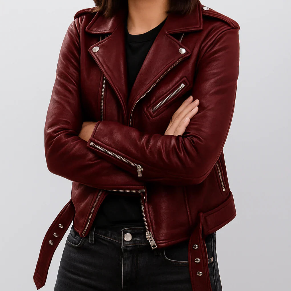 Blouson motard femme en cuir ajusté