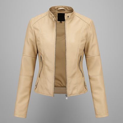 Blouson en cuir rouge femme coupe slim style motard