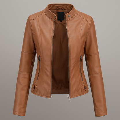 Blouson en cuir rouge femme coupe slim style motard