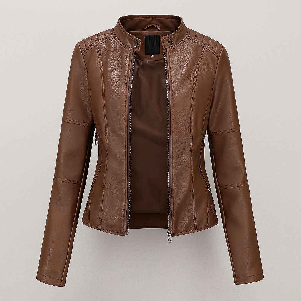 Blouson en cuir rouge femme coupe slim style motard