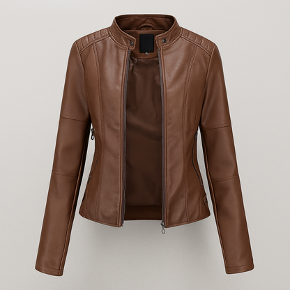 Blouson en cuir rouge femme coupe slim style motard