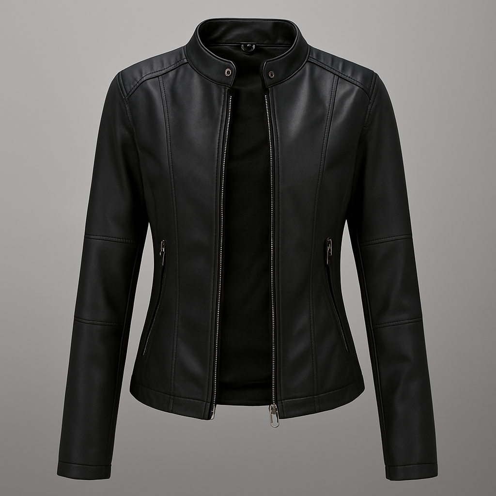 Rotes Lederjacke Damen Slim Fit Motorradstyle - IdealeKleiden