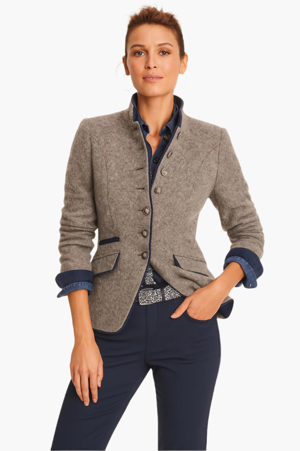 Blazer d'hiver pour femme, col montant élégant