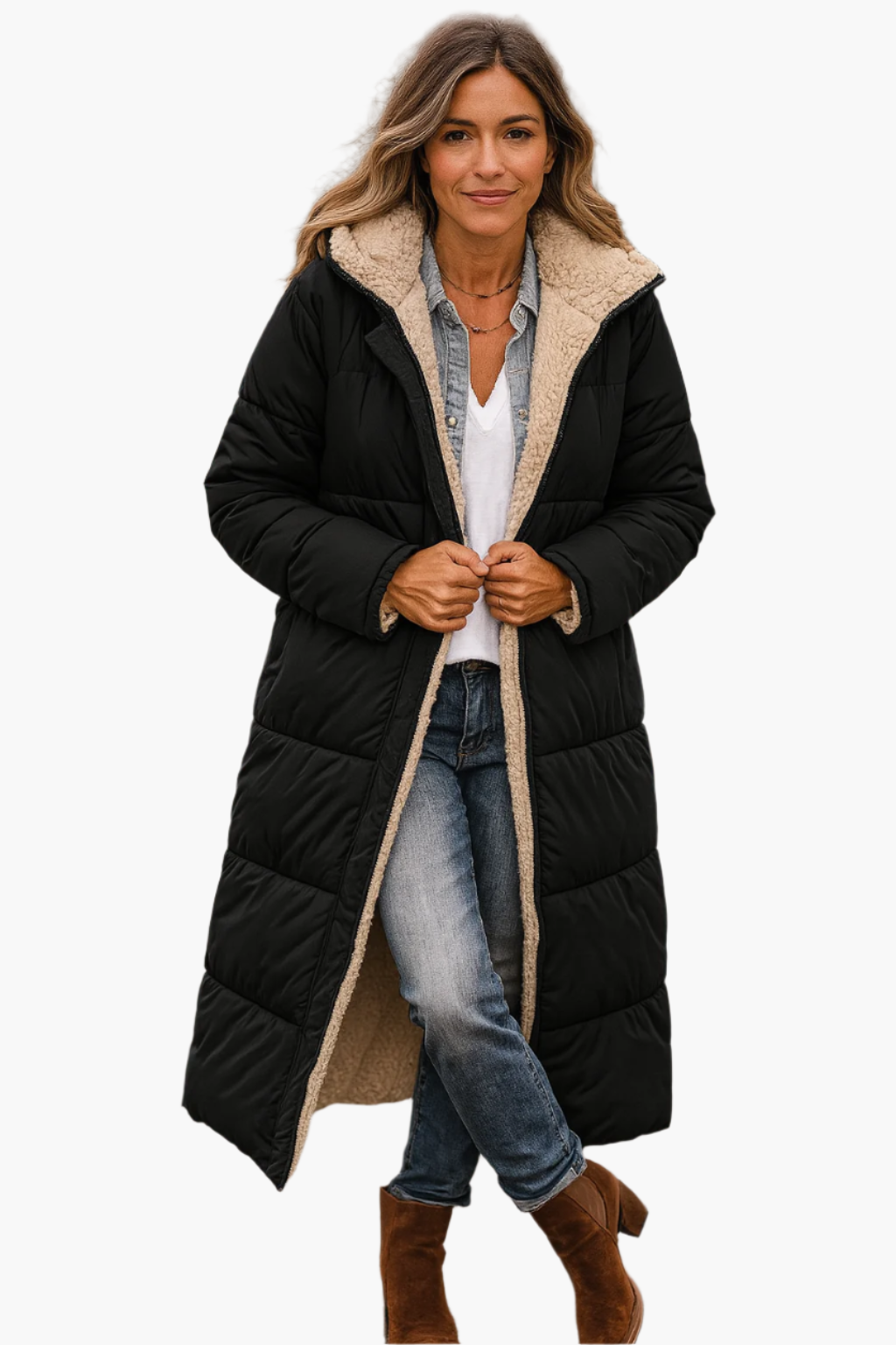 Damen Winterjacke Warm Kapuzenpuffer Elegant Lang - IdealeKleiden