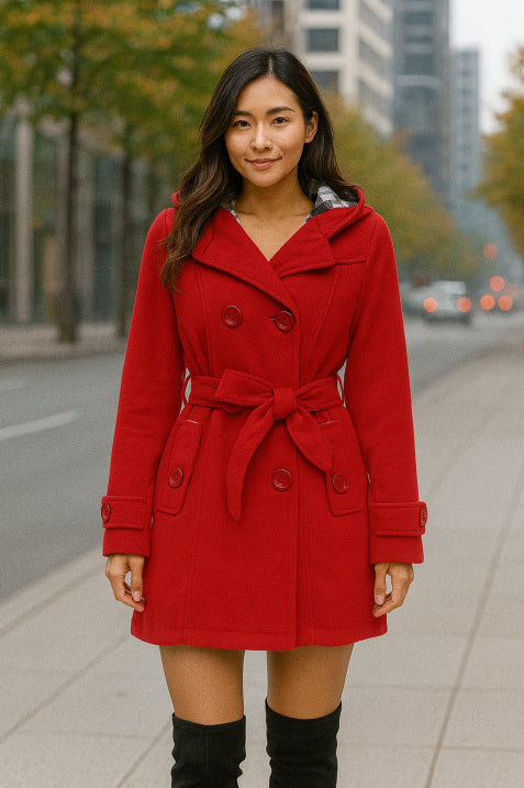 Manteau d'hiver pour femme avec capuche et ceinture, moderne