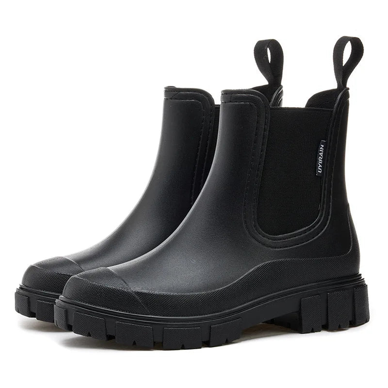 Bottes de pluie imperméables pour femmes, type bottine, avec semelle antidérapante