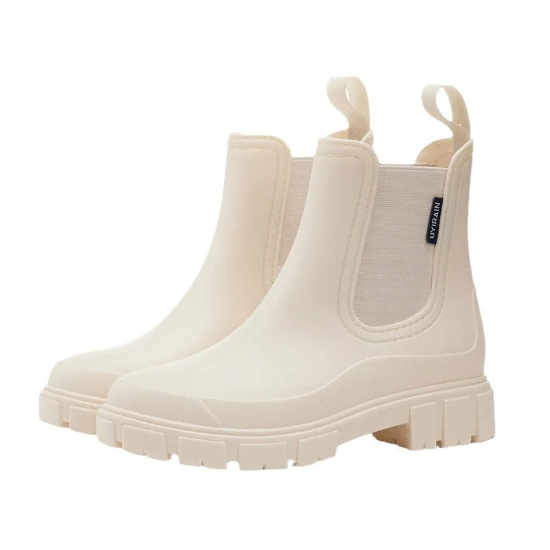 Bottes de pluie imperméables pour femmes, type bottine, avec semelle antidérapante