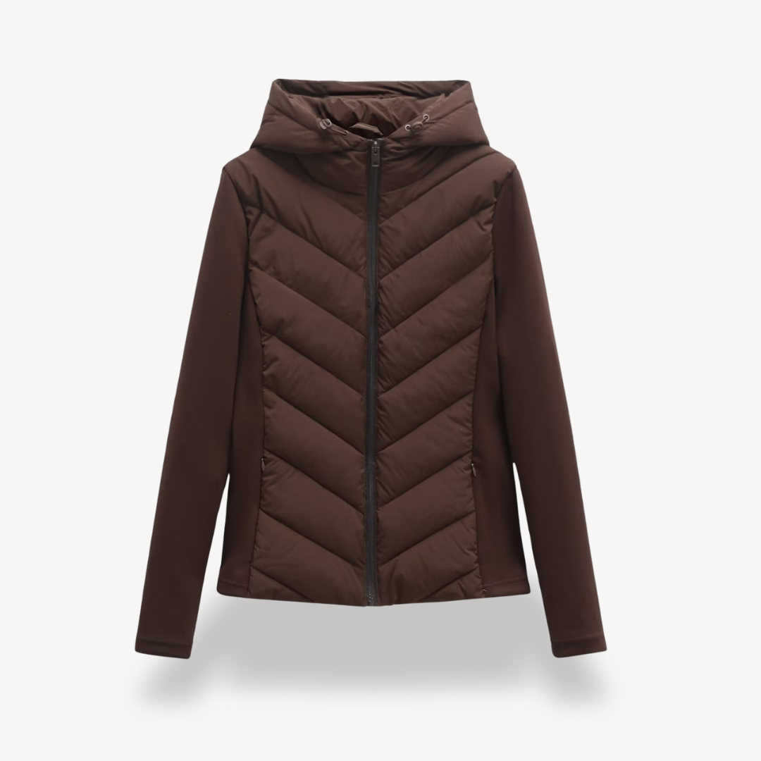Veste d'hiver femme matelassée à chevrons avec capuche