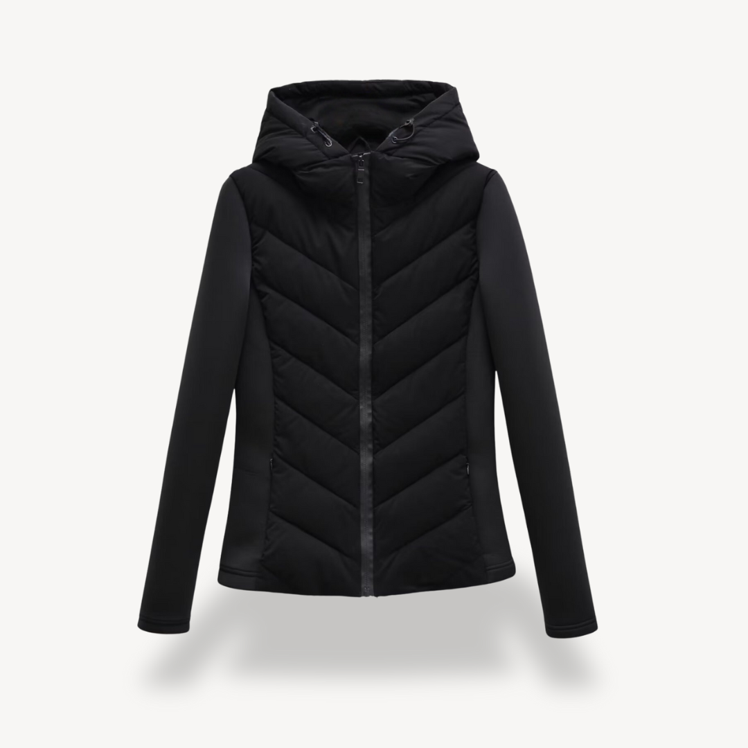 Veste d'hiver femme matelassée à chevrons avec capuche
