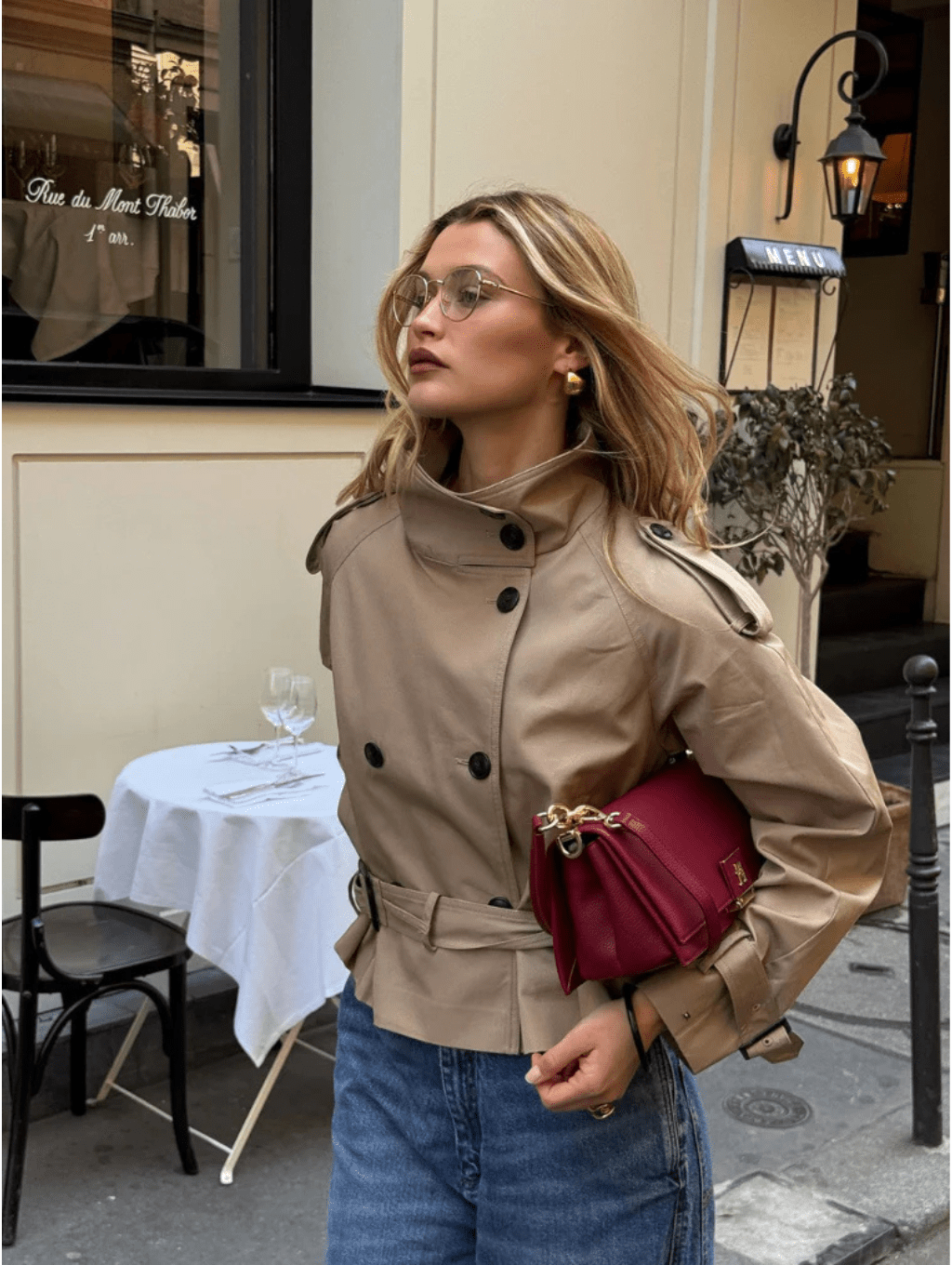 Trench-coat court pour femme, chic, avec ceinture, pour l&