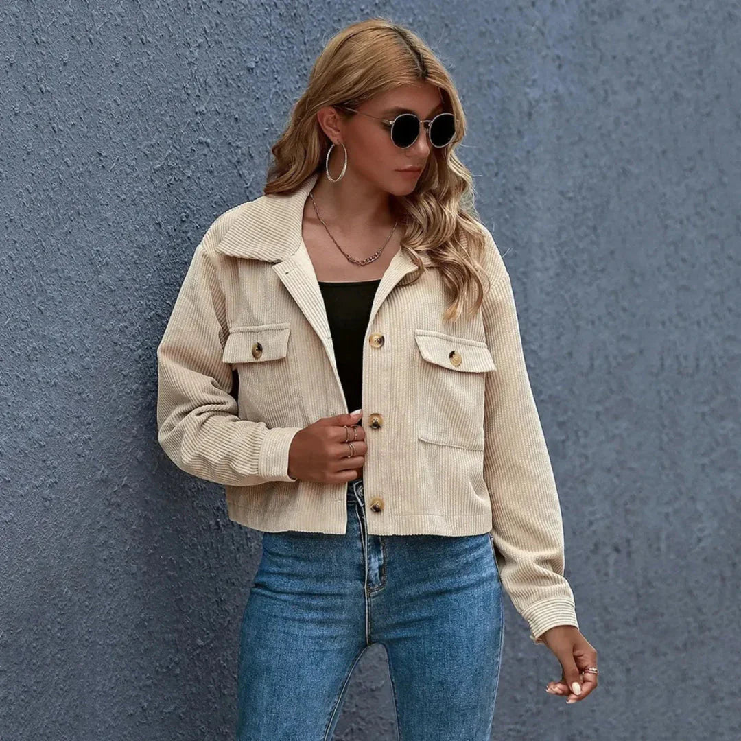 Veste courte en velours côtelé stylée avec col