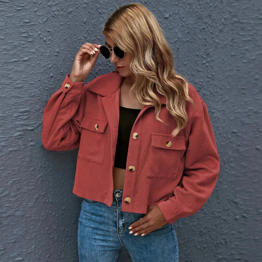 Veste courte en velours côtelé stylée avec col