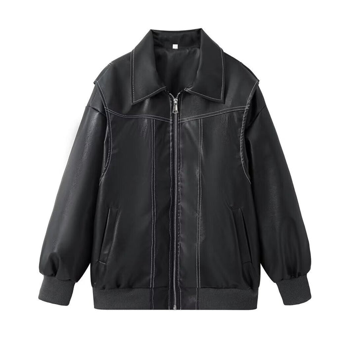 Manteau en cuir pour femmes grandes tailles, design moderne