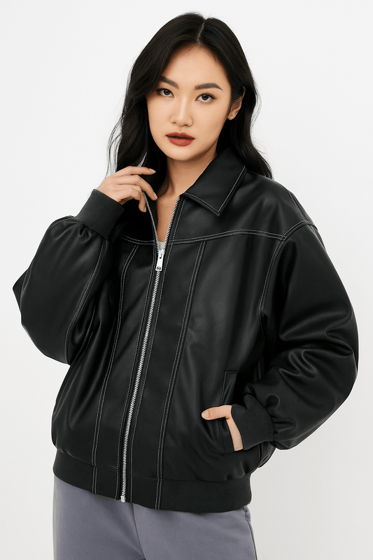 Frauen Ledermantel Große Größen Modern Design - IdealeKleiden