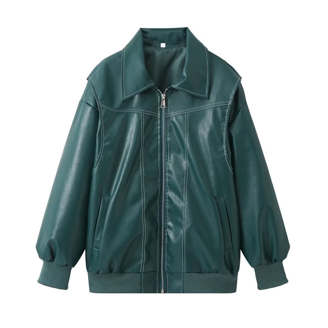 Manteau en cuir pour femmes grandes tailles, design moderne