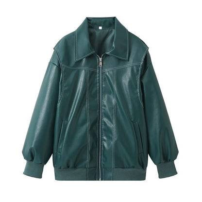 Manteau en cuir pour femmes grandes tailles, design moderne