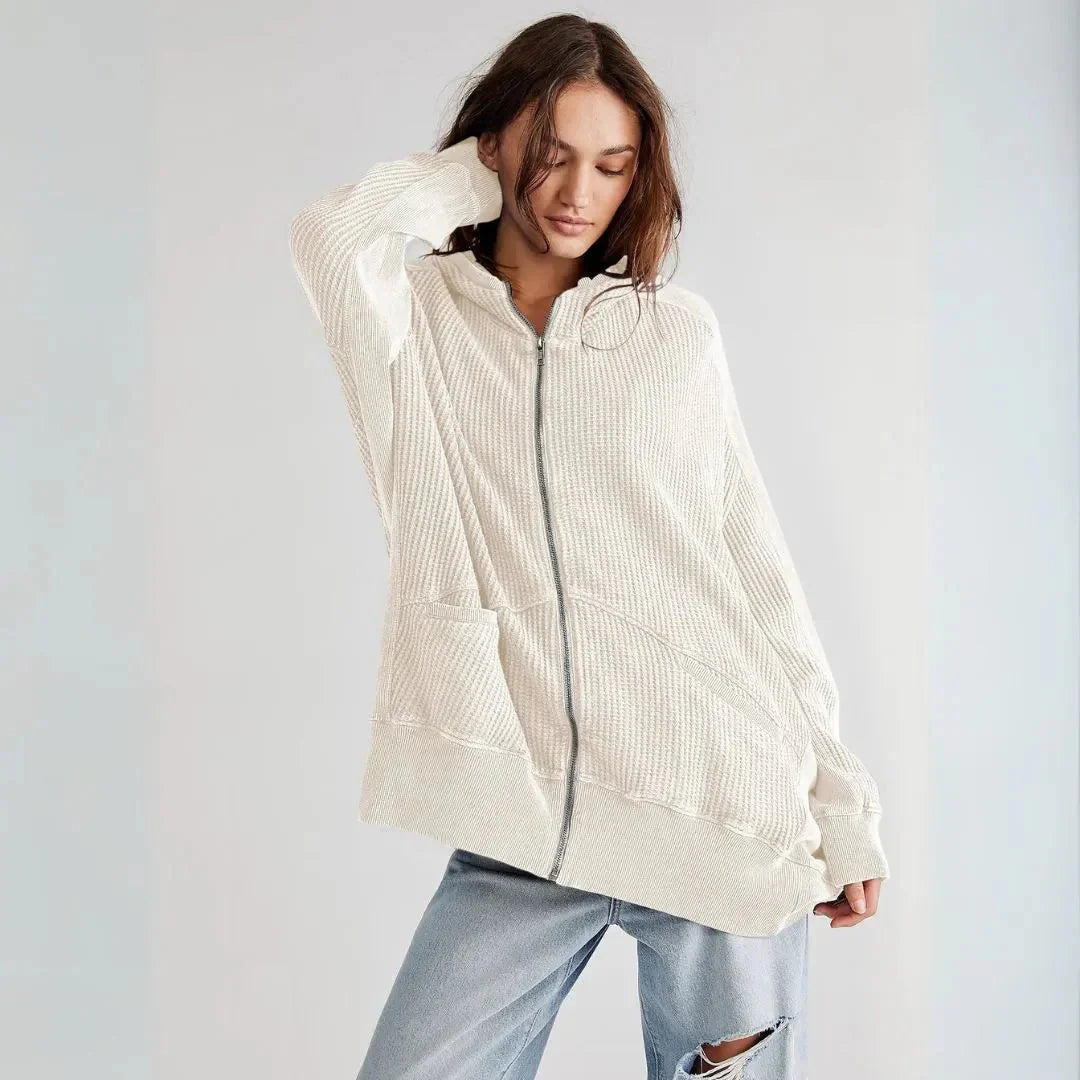 Sweat à capuche surdimensionné en maille gaufrée pour femme