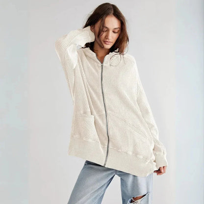 Sweat à capuche surdimensionné en maille gaufrée pour femme
