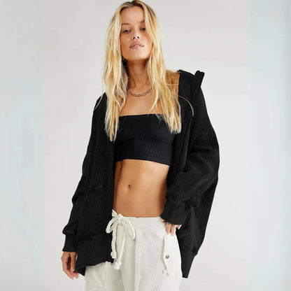 Sweat à capuche surdimensionné en maille gaufrée pour femme