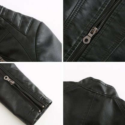 Elegante Lederjacke Mit Reißverschluss Vorne - IdealeKleiden